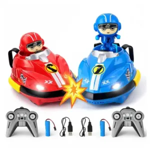 Remote Control Bumper Cars for Kids – Dual Player Go Kart Racing & Pretty Cat Toy with 360° Spin, Music & Lights
