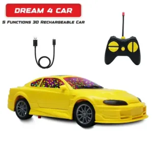 Dream 4 Car Yellow 5 Functions 3D Rechargeable RC Racing Car for Kids