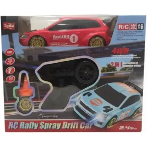 RC Rally Spray Drift Car 2.4GHz Rechargeable Remote Control Racing Car with LED Lights, Drift Tires & Spray Mist Effect for Kids