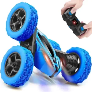 4WD Remote Control Stunt Car Toy with 2.4GHz Wireless Remote | Double-Sided 360° Rotating Off-Road RC Truck with LED Headlights, Gift for Kids Boys Girls (Assorted Color)