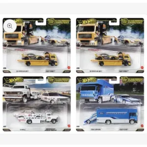 Set of 4 Hot Wheels Premium Car Culture Team Transport 1:64 Scale Die-Cast Truck & Car Set – Toyota GR Supra, '61 Impala & Ford Capri RS Assortment